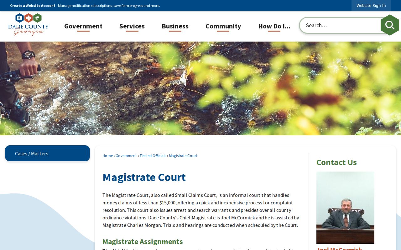 Dade County Magistrate Court contact page