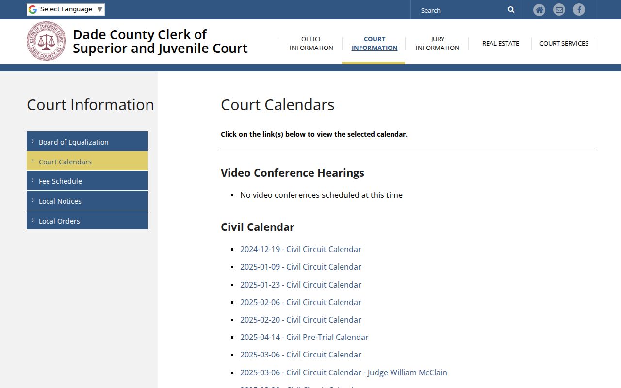Dade County arraignment and criminal calendar headings