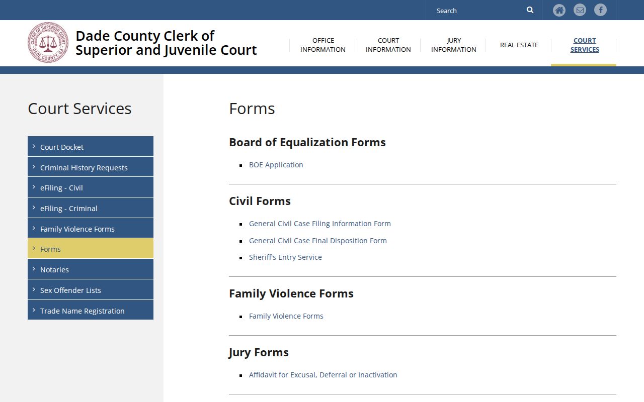 Dade County Clerk public court forms inventory