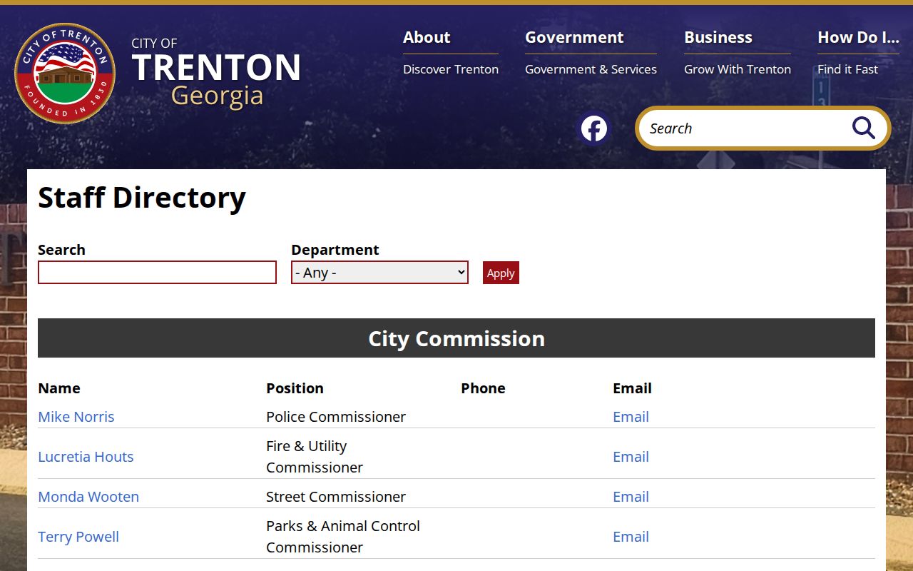 Trenton directory listing Municipal Court and Police Department functions