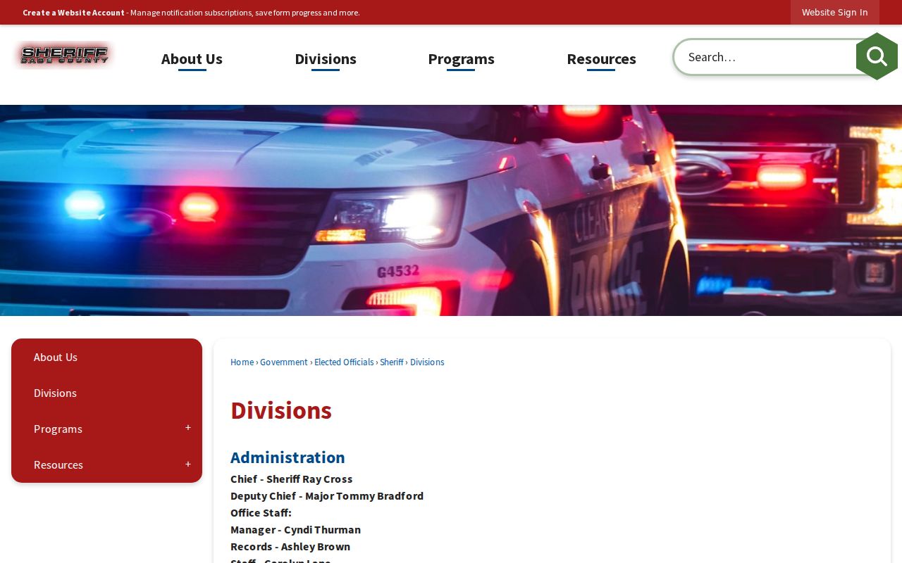 Dade County warrant records Court Services divisions page